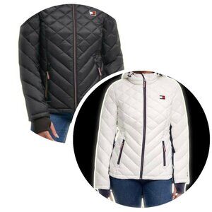 Black & White TOMMY HILFIGER Women Hooded Zip Front Short Jacket New WITHOUT tag